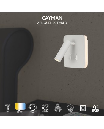 CAYMAN SQ* APLIQUE BLANCO LECTOR LED 3W+6W 3000K